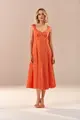 Vestido Cetim Bordado Decote Coração