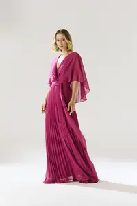 Vestido Festa Chiffon Plissado Decote Transpassado