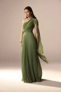 Vestido Festa Um Ombro Chiffon Plissado Detalhe Torcido