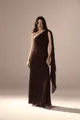 Vestido Festa Um Ombro Chiffon Plissado Detalhe Torcido