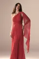 Vestido Festa Um Ombro Chiffon Plissado Detalhe Torcido