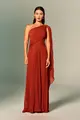 Vestido Festa Um Ombro Chiffon Plissado Detalhe Torcido