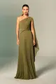Vestido Festa Um Ombro Chiffon Plissado Detalhe Torcido