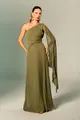 Vestido Festa Um Ombro Chiffon Plissado Detalhe Torcido