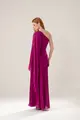 Vestido Festa Um Ombro Chiffon Plissado Detalhe Torcido