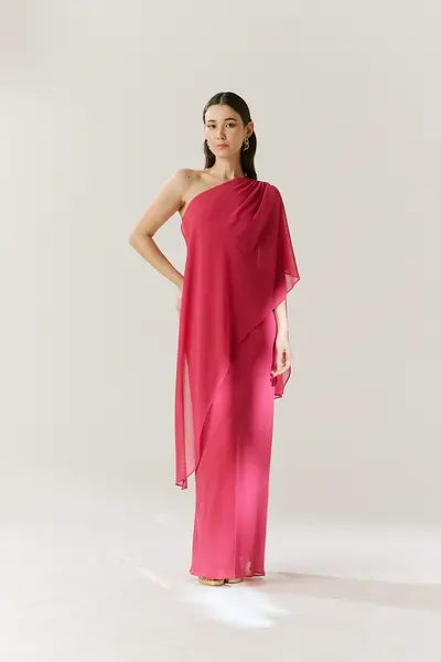 Vestido Festa Um Ombro Sobreposição Vestido Festa Um Ombro