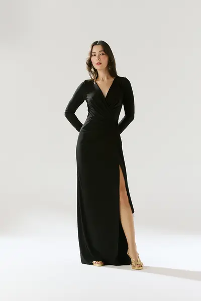 Vestido Mangas Longas Drapeados Jersey
