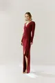 Vestido Mangas Longas Drapeados Jersey