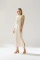Vestido Linho Babados Decote e Fenda