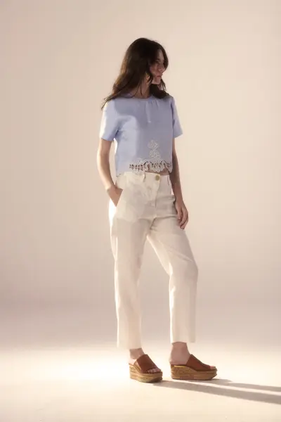 Calça Linho Botão Cós