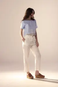 Calça Linho Botão Cós