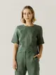 Blusa Linho Mangas Curtas Renda