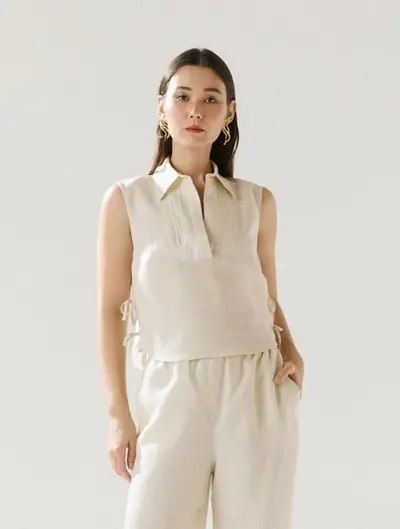 Blusa Linho Amarrações e Nervuras