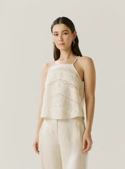 Blusa Linho e Renda Alças Finas