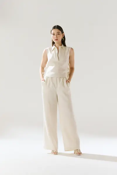 Calça Pantalona Linho Elástico Cós