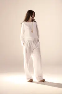 Calça Pantalona Linho Com Botões