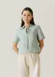 Blusa Linho Mangas Curtas Bordado