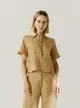 Blusa Linho Mangas Curtas Bordado