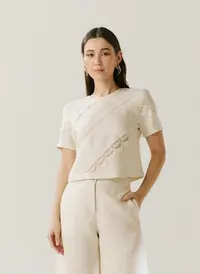 Blusa Linho Com Renda Mangas Curtas