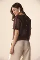 Blusa Linho Detalhe Tricot Botões Costas