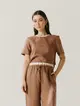 Blusa Linho Detalhe Tricot Botões Costas