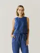 Blusa Linho Detalhe Tricot e Bordado