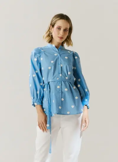 Blusa Algodão Bordado Mangas Longas