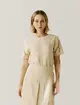 Blusa Linho Detalhe Tricot Bordado Mangas