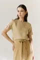 Blusa Linho Detalhe Tricot Bordado Mangas