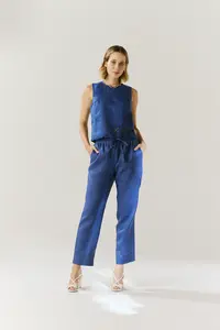 Calça Linho Elástico Cós Com Amarração
