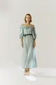 Vestido Linho Ombro a Ombro Franzido Decote