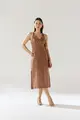 Vestido Linho Detalhe Tricot Fendas Laterais