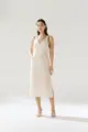 Vestido Linho Detalhe Tricot Fendas Laterais