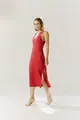 Vestido Linho Detalhe Tricot Fendas Laterais