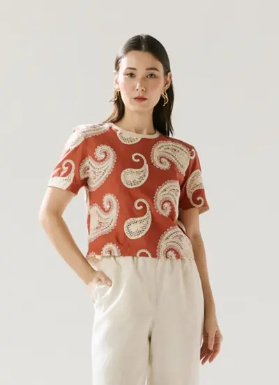 Blusa Bordada Com Detalhe Tricot
