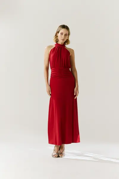 Vestido Jersey Detalhes Franzidos