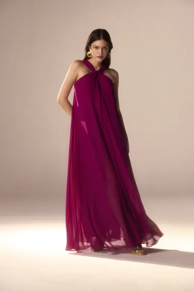 Vestido Festa Alças Com Capa Chiffon