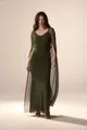 Vestido Festa Drapeado e Transparência