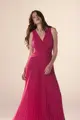 Vestido Festa Chiffon Plissado Decote Transpassado