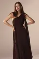 Vestido Festa Um Ombro Chiffon Plissado
