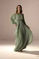 Vestido Festa Ombro A Ombro Chiffon Plissado