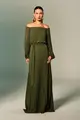 Vestido Festa Ombro A Ombro Chiffon Plissado