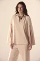 Blusa Mangas Longas Fendas Crepe