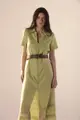 Vestido Mangas Curtas Linho Com Renda