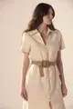 Vestido Mangas Curtas Linho Com Renda