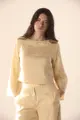 Blusa Manga Longa Detalhe Decote Linho