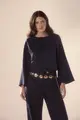 Blusa Manga Longa Detalhe Decote Linho