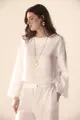 Blusa Manga Longa Detalhe Decote Linho