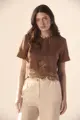 Blusa Linho Bordado Barra e Detalhe Tricot