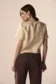 Blusa Linho Bordado Barra e Detalhe Tricot